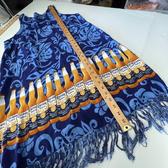 Corona Extra Women's Fringe Accents Tropical Sundress Y2K Size M Blue, Gold - Picture 9 of 10